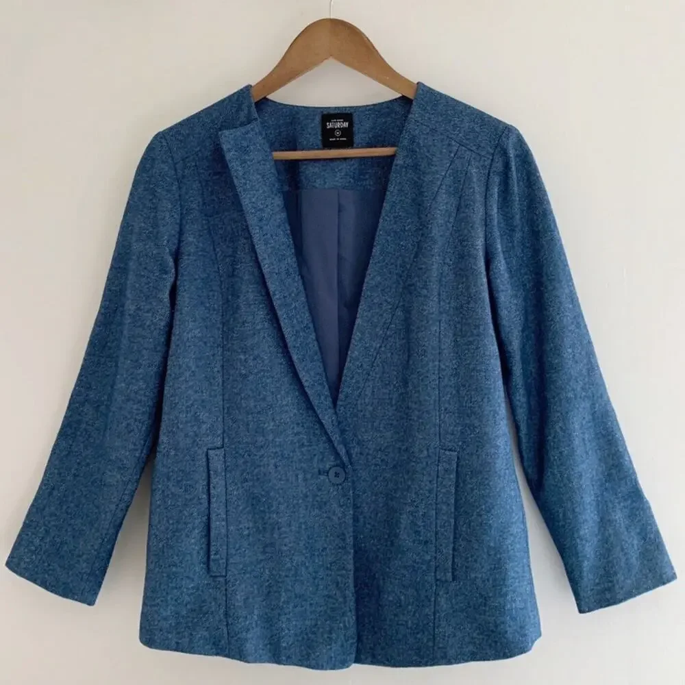 Kate Spade Saturday Suit Yourself Long Sleeve Blue Wool Blend Blazer Sz XS